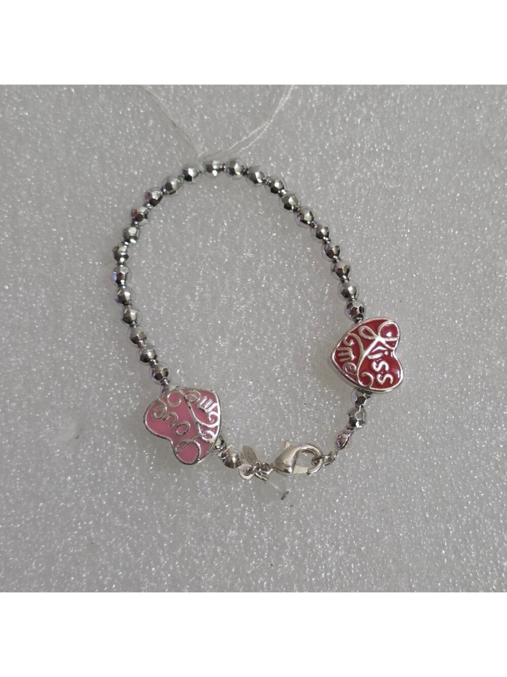 American Girl Silver Beads Pink Red Hearts Love Kiss Bracelet for Dolls
